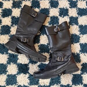 Donald Pliner Vera Gomma Black Italian Leather Moto Calf Height Boots Size 7